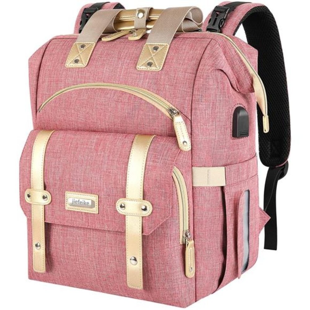 Diaper Bag Backpack, Insulated Pockets Portable Baby Nappy Bags - Pink